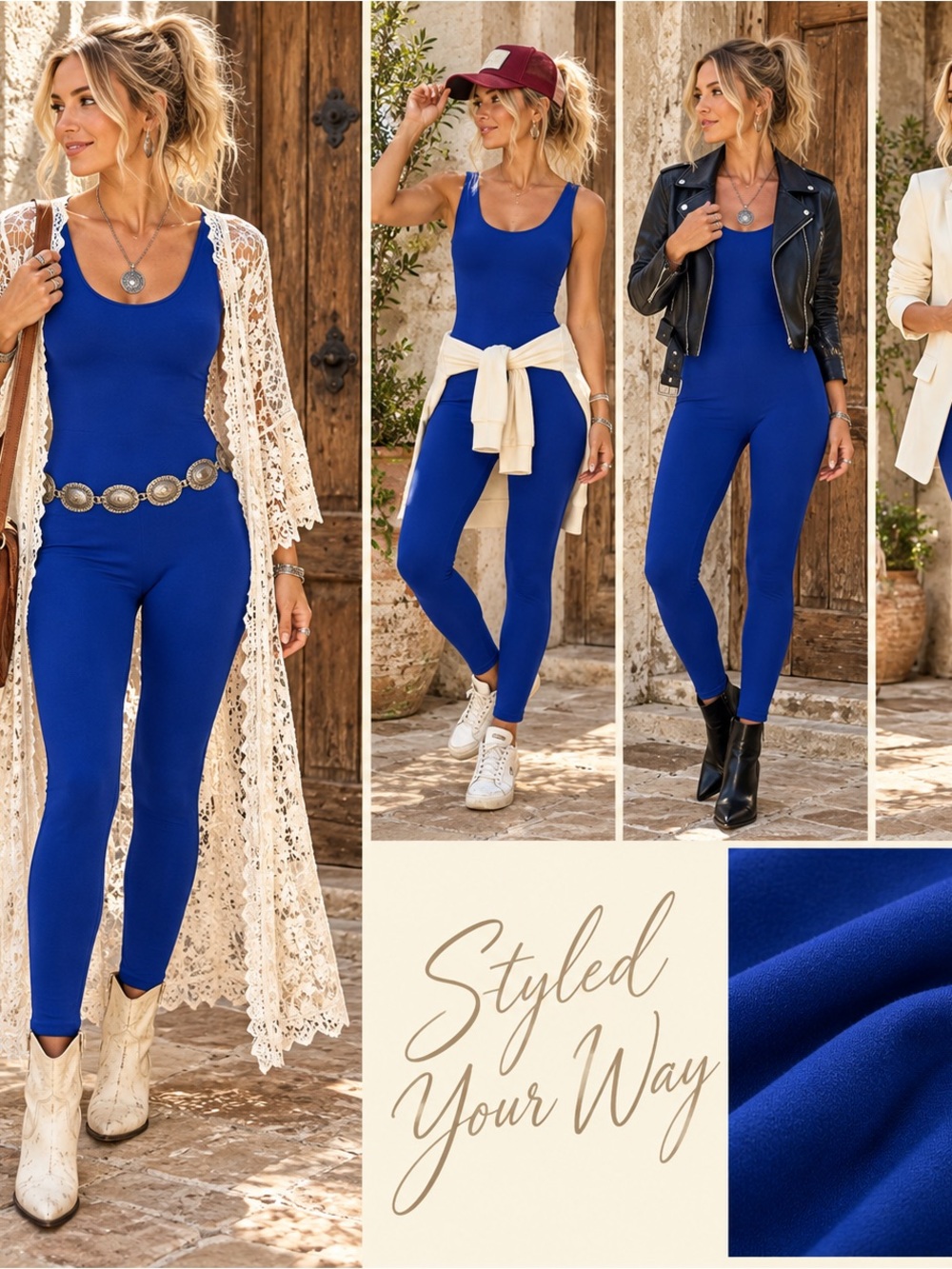 Zenana Outfitters Royal Blue Scoop-Neck Jumpsuit